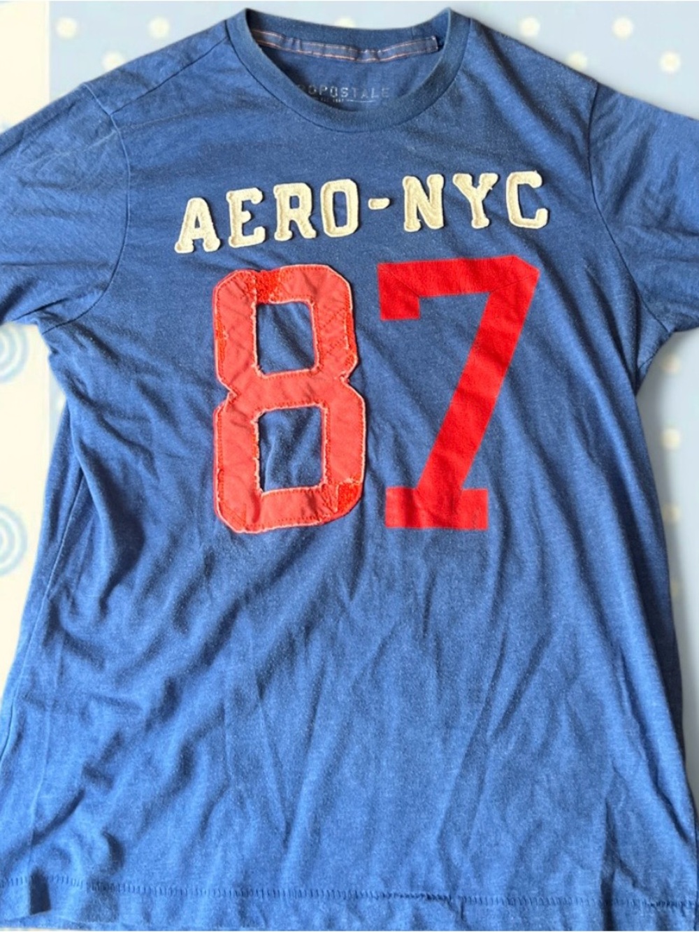 Aeropostale Blue Tee with Red '87' Graphic